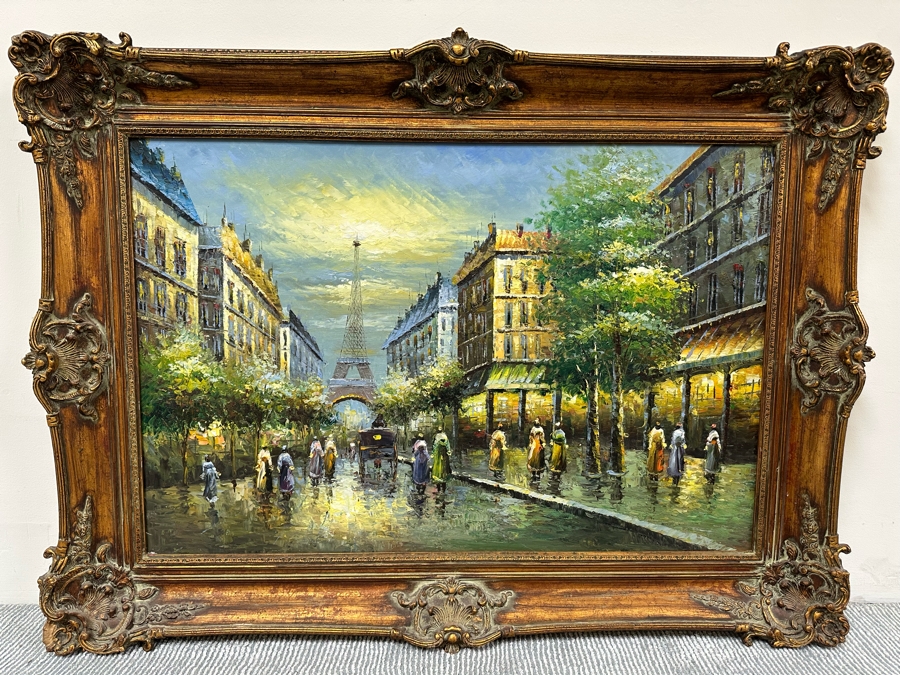 Original Oil Painting Of Paris France Eiffel Tower On Canvas 36 X 24 Framed 45 X 34 [Photo 2]