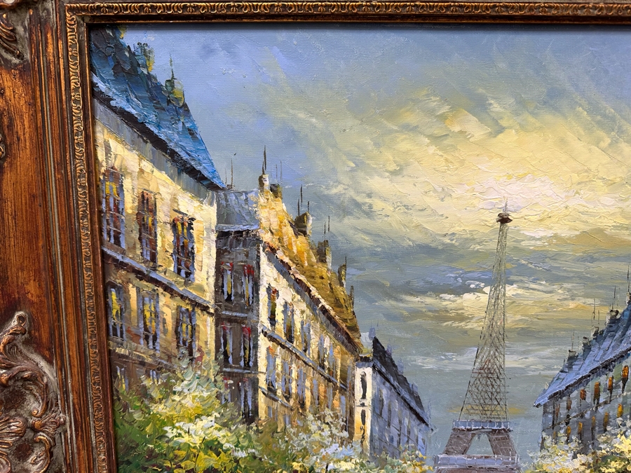 Original Oil Painting Of Paris France Eiffel Tower On Canvas 36 X 24 Framed 45 X 34 [Photo 10]