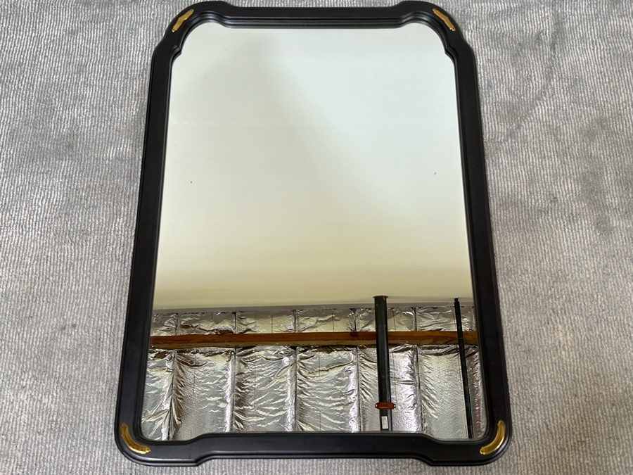 Black Chinoiserie Wooden Wall Mirror With Brass Accents 30 X 42 [Photo 3]