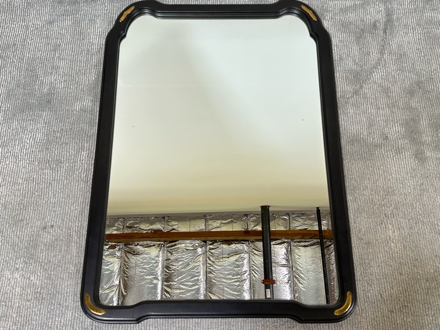 Black Chinoiserie Wooden Wall Mirror With Brass Accents 30 X 42 [Photo 2]