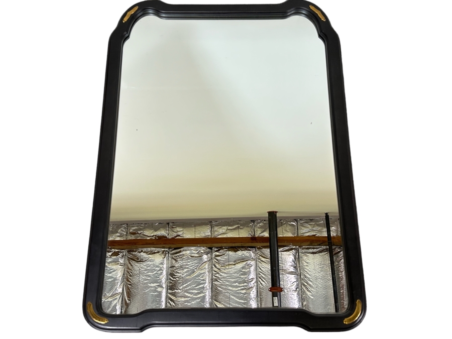 Black Chinoiserie Wooden Wall Mirror With Brass Accents 30 X 42