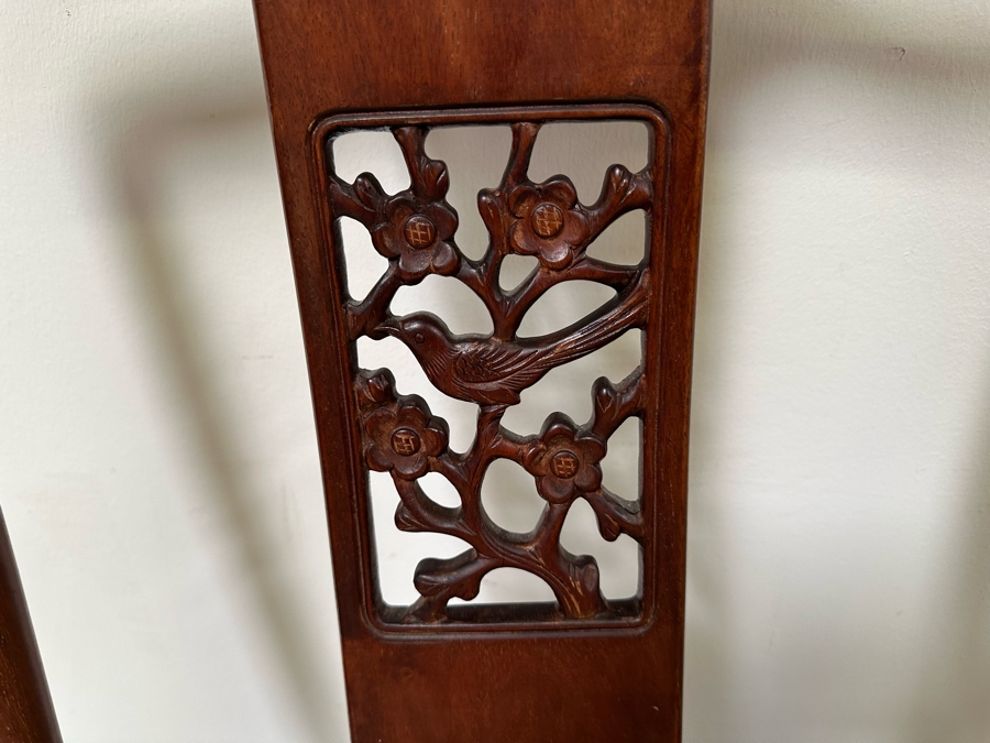 Pair Of Vintage Chinese Wooden Side Chairs With Casters [Photo 5]