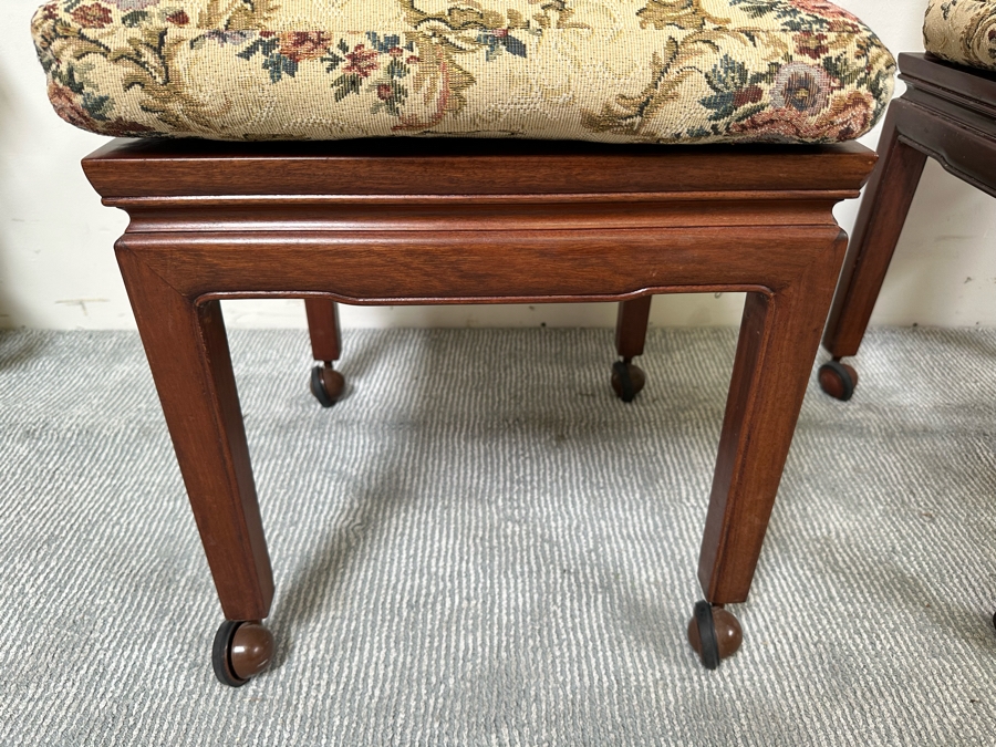 Pair Of Vintage Chinese Wooden Side Chairs With Casters [Photo 4]