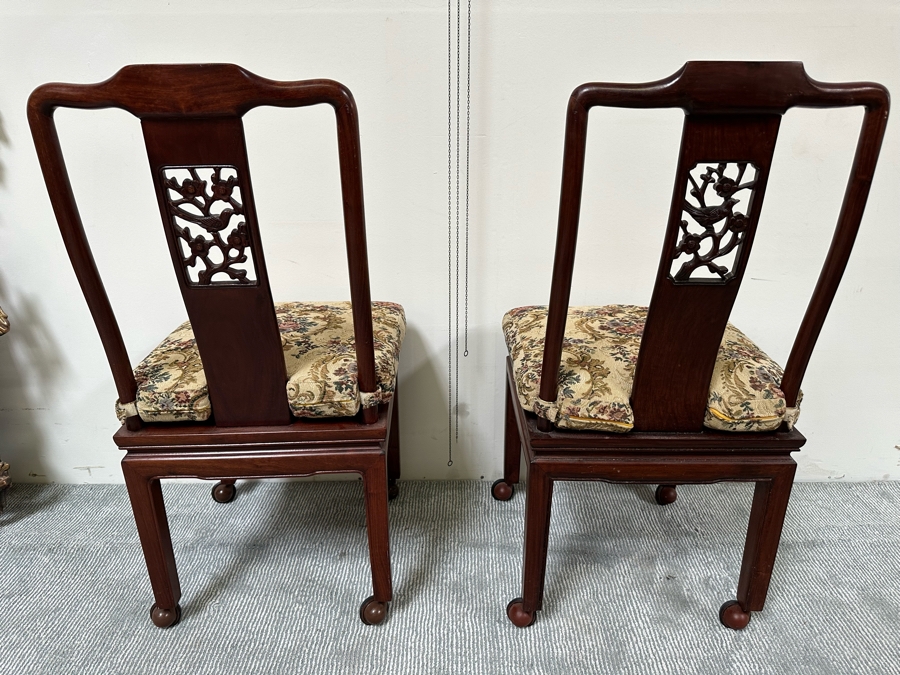Pair Of Vintage Chinese Wooden Side Chairs With Casters [Photo 7]