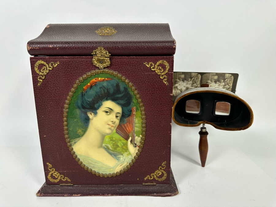 Rare Underwood & Underwood Sun Sculpture Stereoscope With Very Rare Antique Victorian Era Stereo View Card Holder With 23 Stereo View Cards Of Early American Children - See Photos [Photo 2]