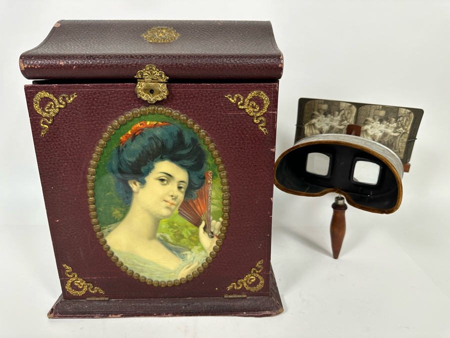 Rare Underwood & Underwood Sun Sculpture Stereoscope With Very Rare Antique Victorian Era Stereo View Card Holder With 23 Stereo View Cards Of Early American Children - See Photos [Photo 3]