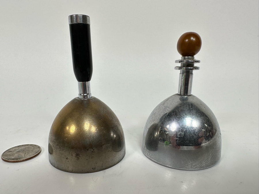 Pair Of Vintage Art Deco Handle Hand Bells Dinner Table Bells By Chase [Photo 2]
