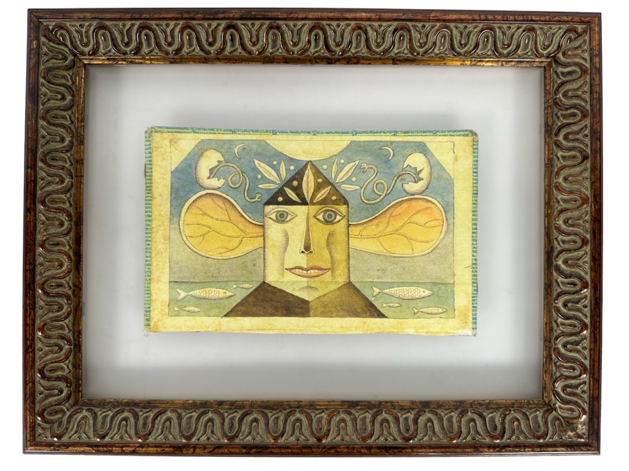 Original Arwork On Cigar Box Top 8 X 5 Double Glass Framed 13 X 10 Signed On Back Ronki [Photo 2]