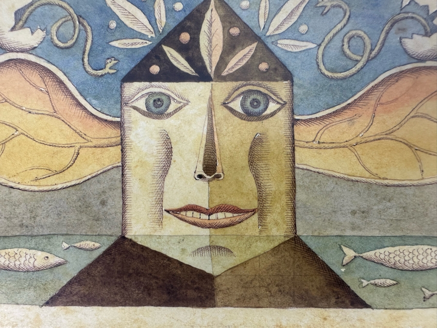 Original Arwork On Cigar Box Top 8 X 5 Double Glass Framed 13 X 10 Signed On Back Ronki [Photo 9]