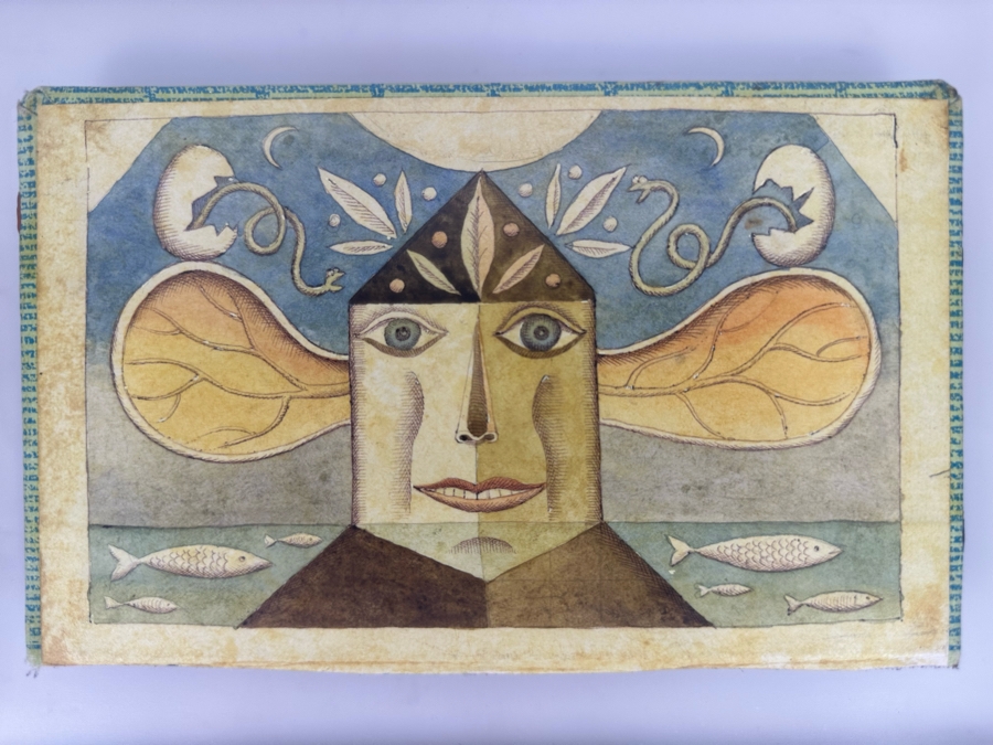 Original Arwork On Cigar Box Top 8 X 5 Double Glass Framed 13 X 10 Signed On Back Ronki [Photo 3]