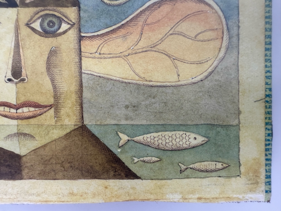 Original Arwork On Cigar Box Top 8 X 5 Double Glass Framed 13 X 10 Signed On Back Ronki [Photo 8]