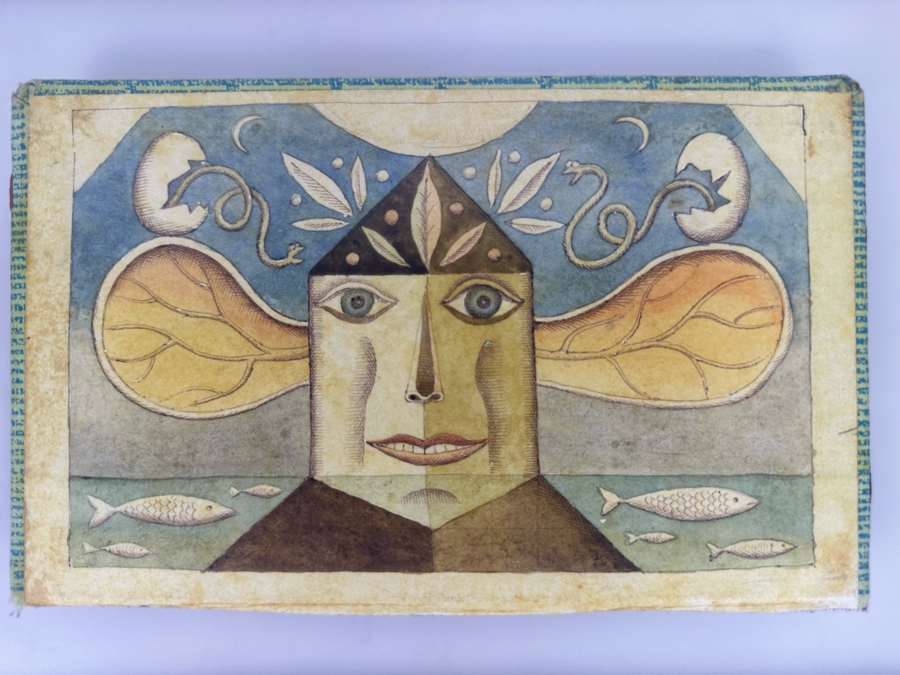 Original Arwork On Cigar Box Top 8 X 5 Double Glass Framed 13 X 10 Signed On Back Ronki