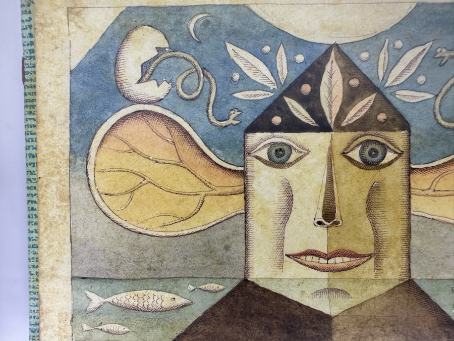 Original Arwork On Cigar Box Top 8 X 5 Double Glass Framed 13 X 10 Signed On Back Ronki [Photo 5]