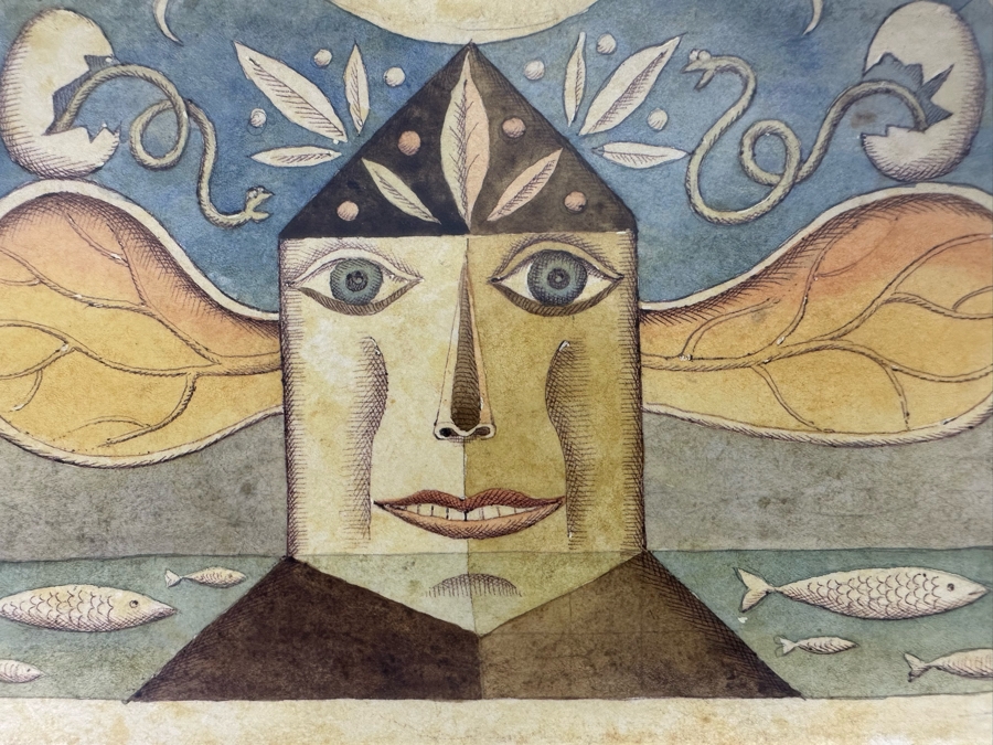 Original Arwork On Cigar Box Top 8 X 5 Double Glass Framed 13 X 10 Signed On Back Ronki [Photo 4]