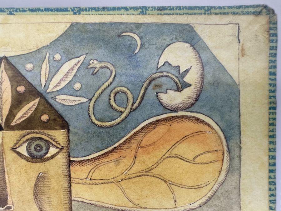 Original Arwork On Cigar Box Top 8 X 5 Double Glass Framed 13 X 10 Signed On Back Ronki [Photo 7]