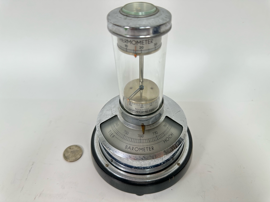 Vintage Art Deco German Lufft Wetter-Saule Weater Station With Barometer, Thermometer, Compass And Hygrometer 4.5W X 7H [Photo 2]