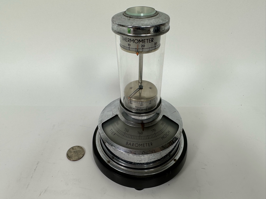 Vintage Art Deco German Lufft Wetter-Saule Weater Station With Barometer, Thermometer, Compass And Hygrometer 4.5W X 7H [Photo 3]