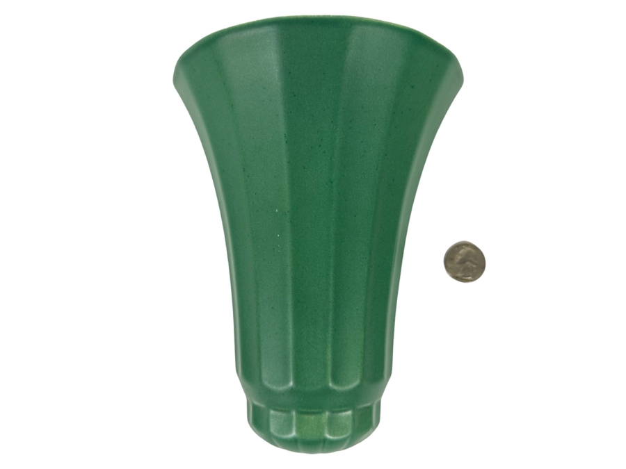 Keith Murray For Wedgwood England Signed Green Semi-Circular Fluted Wall Pocket Vase 6.5W X 3.5D X 8H