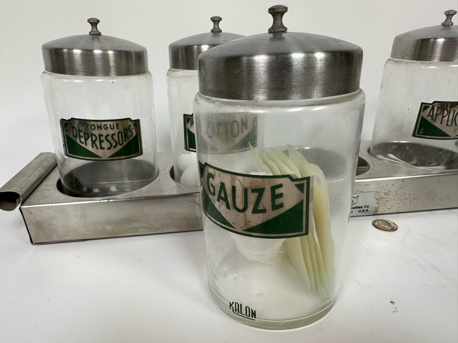 Vintage Lidded Medical Sundry Jars By Kalon 8H With Stainless Steel Jar