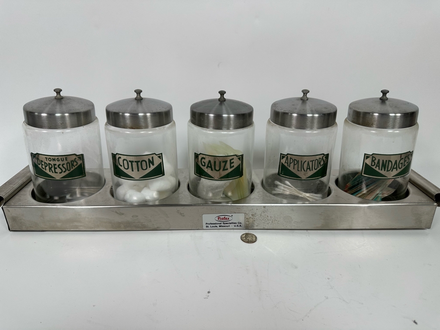 Vintage Lidded Medical Sundry Jars By Kalon 8H With Stainless Steel Jar Holder 27.5W X 5D [Photo 5]
