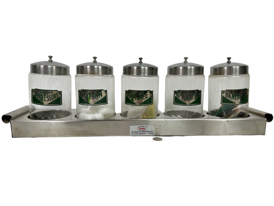 Vintage Lidded Medical Sundry Jars By Kalon 8H With Stainless Steel Jar