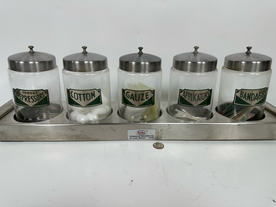 Vintage Lidded Medical Sundry Jars By Kalon 8H With Stainless Steel Jar Holder 27.5W X 5D [Photo 6]