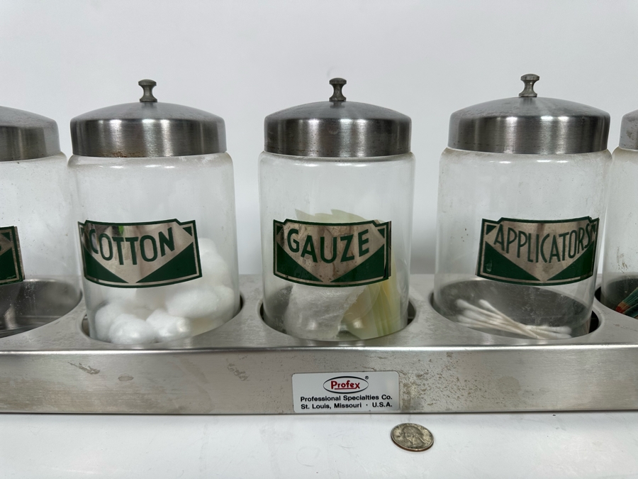 Vintage Lidded Medical Sundry Jars By Kalon 8H With Stainless Steel Jar