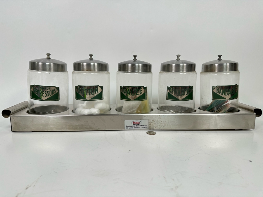 Vintage Lidded Medical Sundry Jars By Kalon 8H With Stainless Steel Jar Holder 27.5W X 5D [Photo 3]