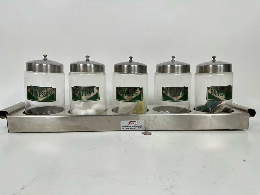 Vintage Lidded Medical Sundry Jars By Kalon 8H With Stainless Steel Jar Holder 27.5W X 5D [Photo 4]