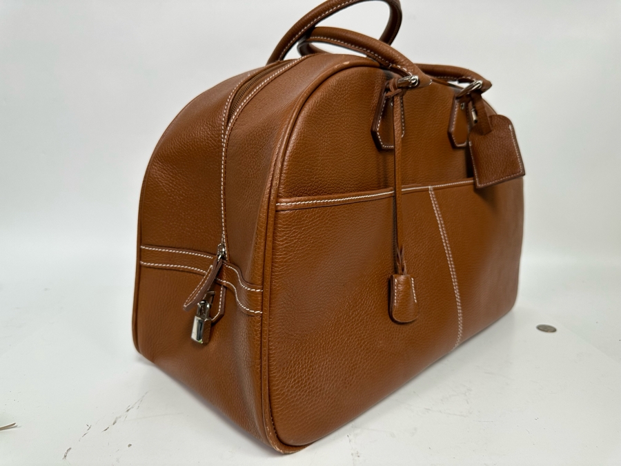 New Leather Barneys New York Travel Bag Made In Italy 20W X 9D X 14H [Photo 4]