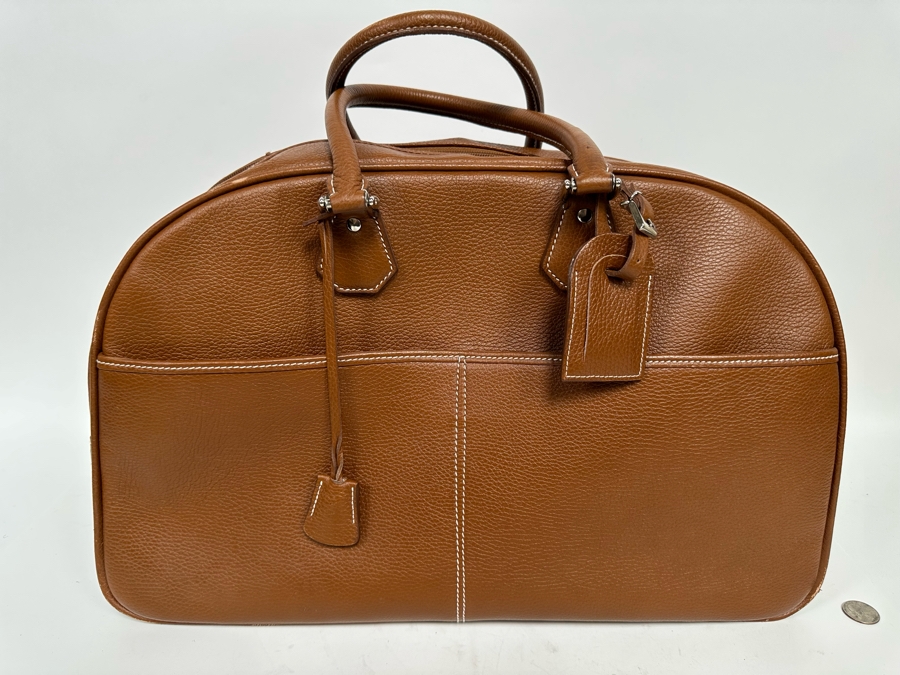 New Leather Barneys New York Travel Bag Made In Italy 20W X 9D X 14H [Photo 3]