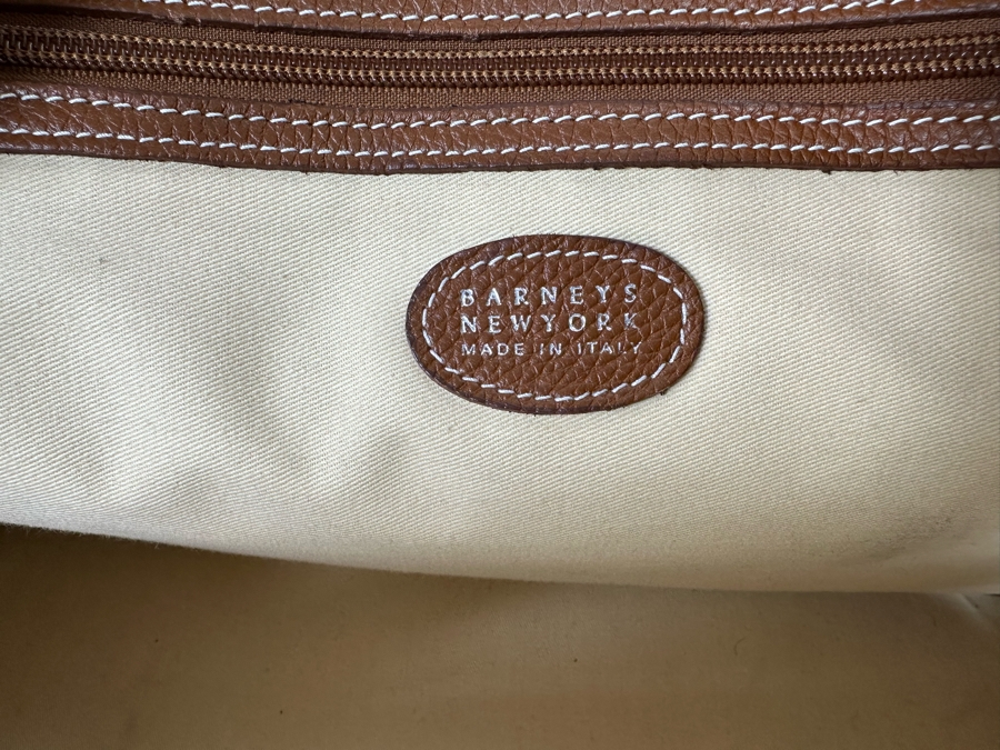 New Leather Barneys New York Travel Bag Made In Italy 20W X 9D X 14H [Photo 6]