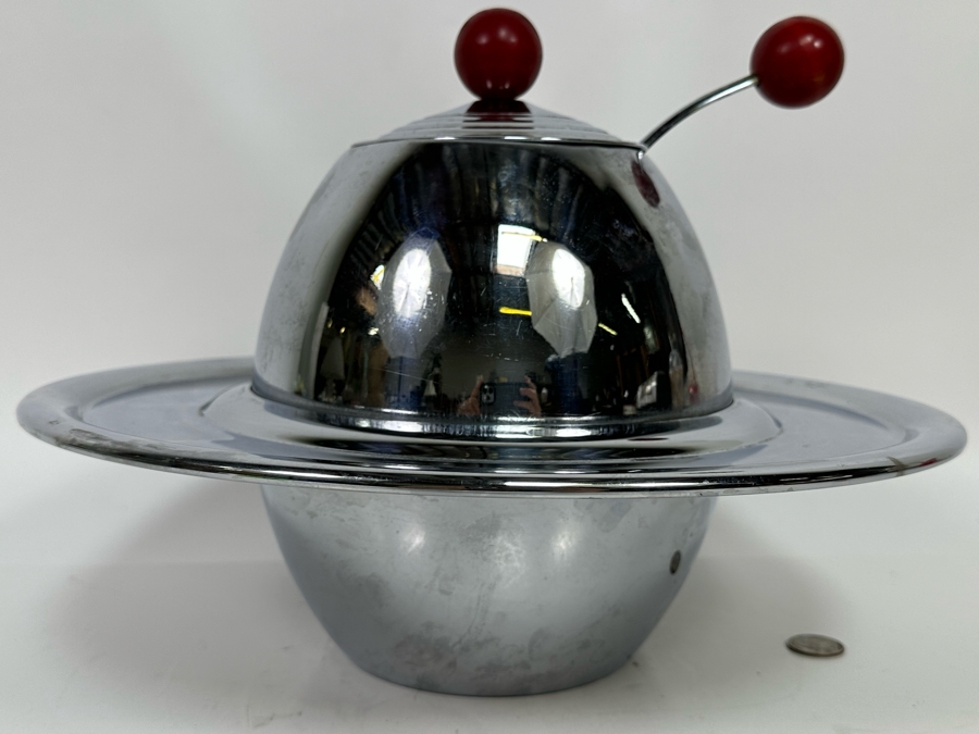 Vintage Art Deco Machine Age Chrome Punch Bowl Space Age Saturn Ring Design With Laddle Chromium Plated Lehman Bros. 14W X 11H [Photo 5]