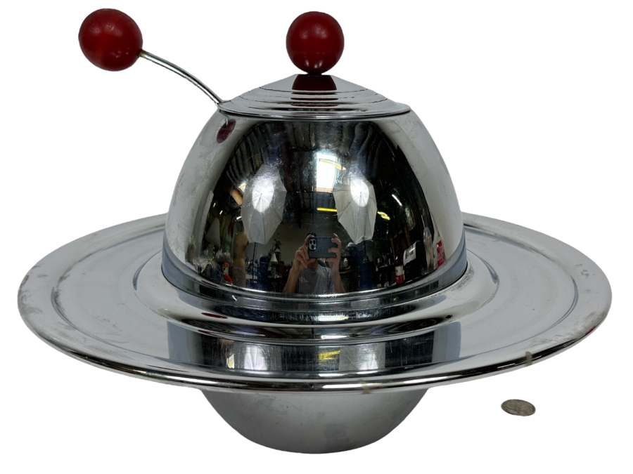 Vintage Art Deco Machine Age Chrome Punch Bowl Space Age Saturn Ring Design With Laddle Chromium Plated Lehman Bros. 14W X 11H [Photo 1]