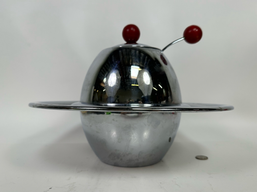Vintage Art Deco Machine Age Chrome Punch Bowl Space Age Saturn Ring Design With Laddle Chromium Plated Lehman Bros. 14W X 11H [Photo 3]