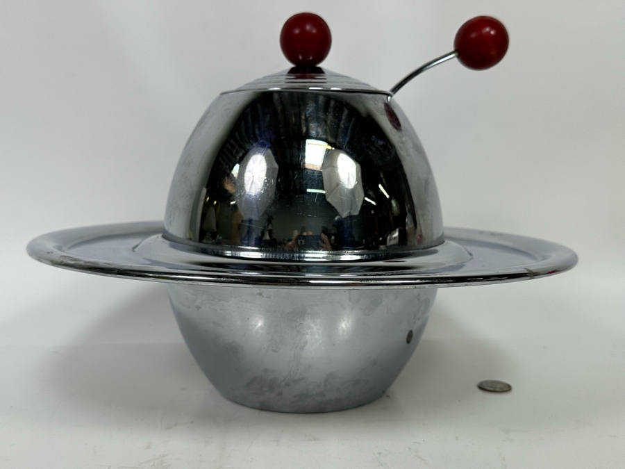 Vintage Art Deco Machine Age Chrome Punch Bowl Space Age Saturn Ring Design With Laddle Chromium Plated Lehman Bros. 14W X 11H [Photo 2]