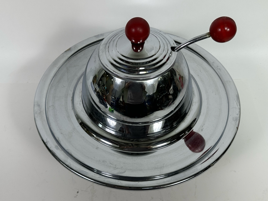 Vintage Art Deco Machine Age Chrome Punch Bowl Space Age Saturn Ring Design With Laddle Chromium Plated Lehman Bros. 14W X 11H [Photo 8]