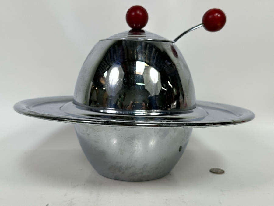 Vintage Art Deco Machine Age Chrome Punch Bowl Space Age Saturn Ring Design With Laddle Chromium Plated Lehman Bros. 14W X 11H [Photo 4]