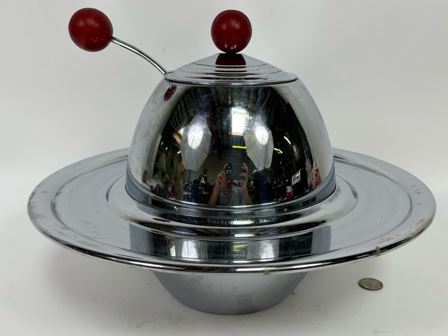 Vintage Art Deco Machine Age Chrome Punch Bowl Space Age Saturn Ring Design With Laddle Chromium Plated Lehman Bros. 14W X 11H [Photo 14]