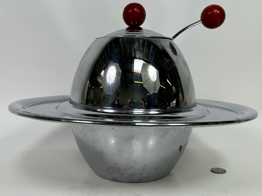 Vintage Art Deco Machine Age Chrome Punch Bowl Space Age Saturn Ring Design With Laddle Chromium Plated Lehman Bros. 14W X 11H [Photo 6]