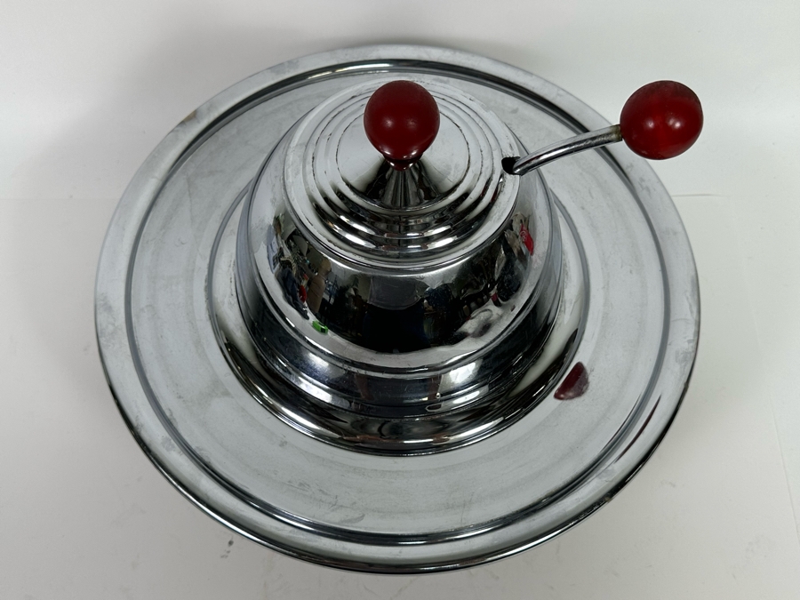 Vintage Art Deco Machine Age Chrome Punch Bowl Space Age Saturn Ring Design With Laddle Chromium Plated Lehman Bros. 14W X 11H [Photo 7]
