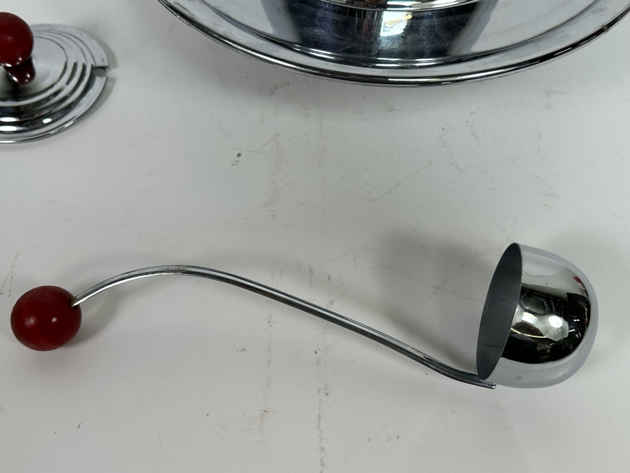 Vintage Art Deco Machine Age Chrome Punch Bowl Space Age Saturn Ring Design With Laddle Chromium Plated Lehman Bros. 14W X 11H [Photo 12]