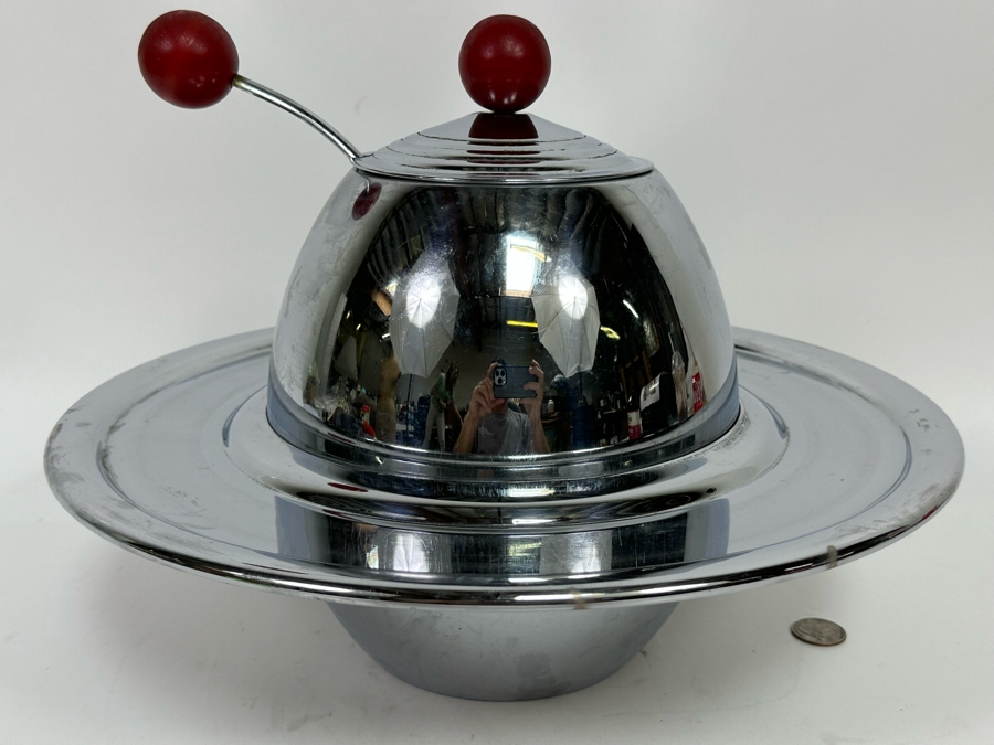 Vintage Art Deco Machine Age Chrome Punch Bowl Space Age Saturn Ring Design With Laddle Chromium Plated Lehman Bros. 14W X 11H [Photo 15]