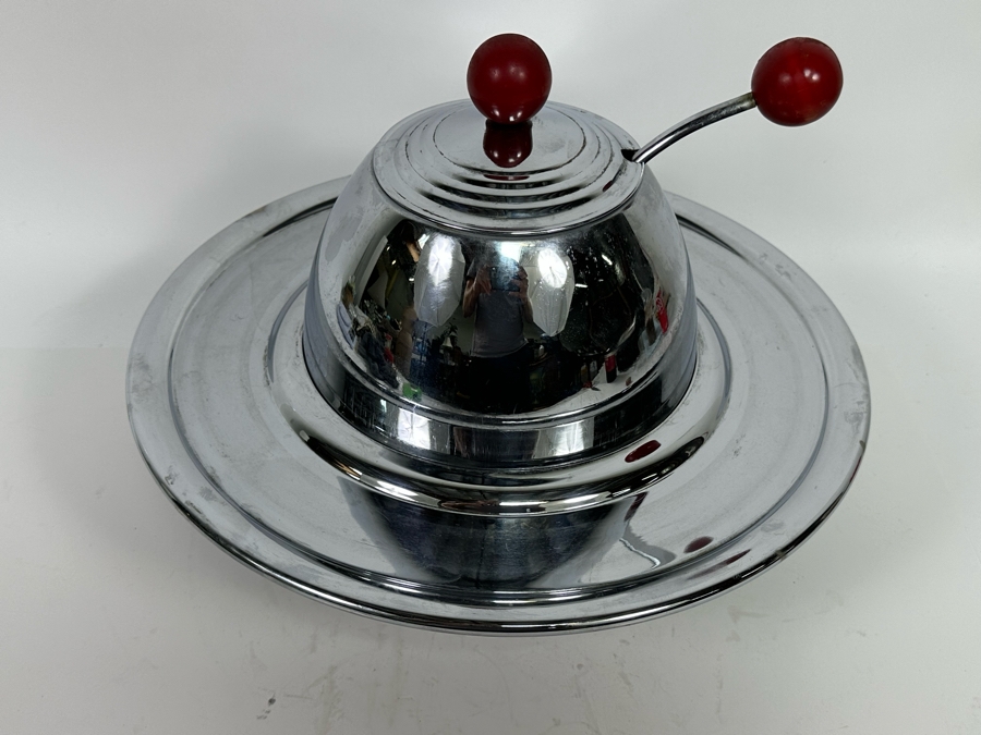 Vintage Art Deco Machine Age Chrome Punch Bowl Space Age Saturn Ring Design With Laddle Chromium Plated Lehman Bros. 14W X 11H [Photo 9]
