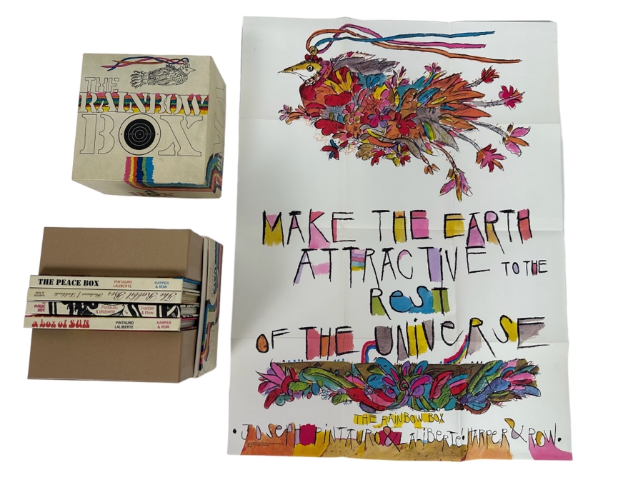 Vintage 1970 First Edition The Rainbow Box Book Collection Of Four Books Representing Each Season With Peace Poster By Norman Laliberte Gifted To Client Personally By Andy Warhol (Client Did Makeup On Andy Warhol's Polaroid Shoots) [Photo 1]