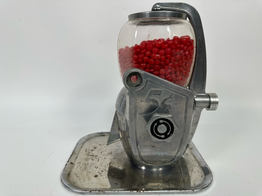 Vintage Machine Age Art Deco Atlas Bantam 5 Cent Peanut Vending Machine With Tray 10W X 8D X 11H [Photo 3]