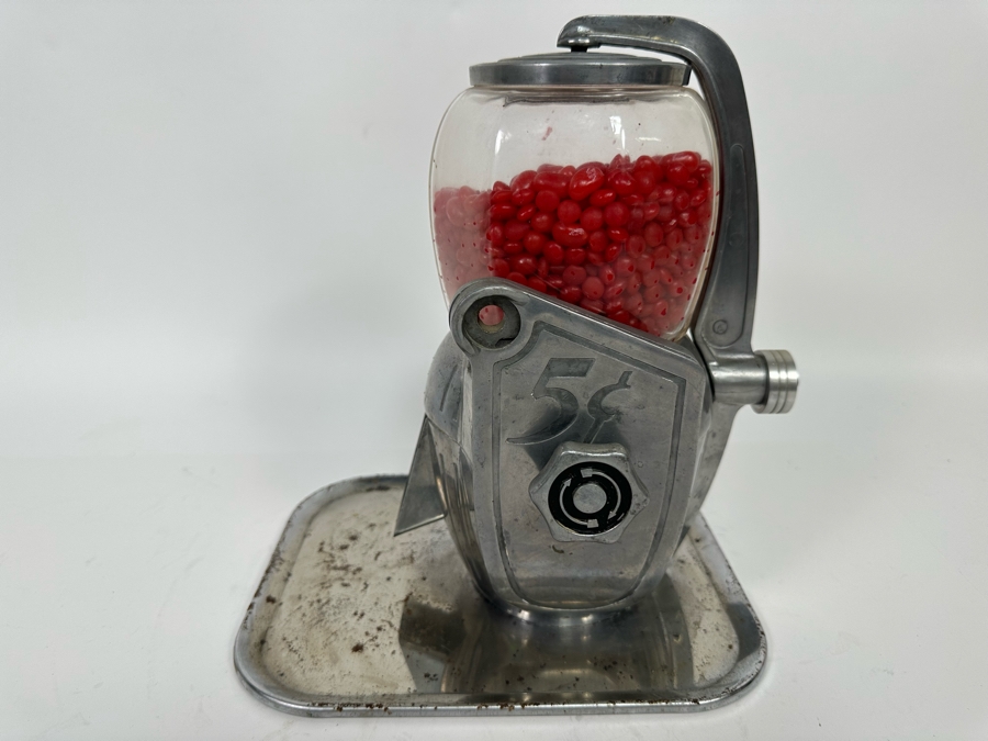 Vintage Machine Age Art Deco Atlas Bantam 5 Cent Peanut Vending Machine With Tray 10W X 8D X 11H [Photo 5]