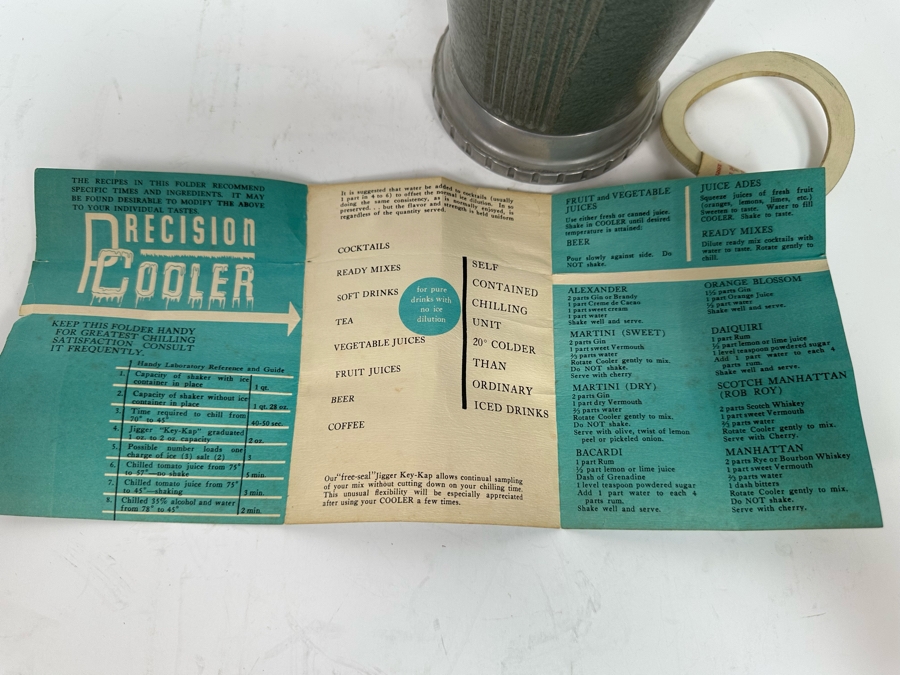 Vintage Art Deco Precision Castings Precision Cooler Cocktail Shaker With Original Instructions New Old Stock 11H [Photo 10]