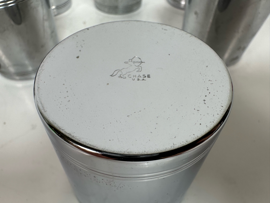 Vintage Art Deco Old-Fashioned Cocktail Cups By Chase, Set Of Eight Stainless Steel Cups 2.75H [Photo 6]