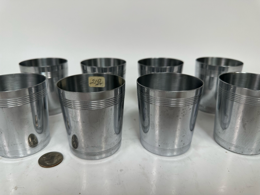 Vintage Art Deco Old-Fashioned Cocktail Cups By Chase, Set Of Eight Stainless Steel Cups 2.75H [Photo 4]